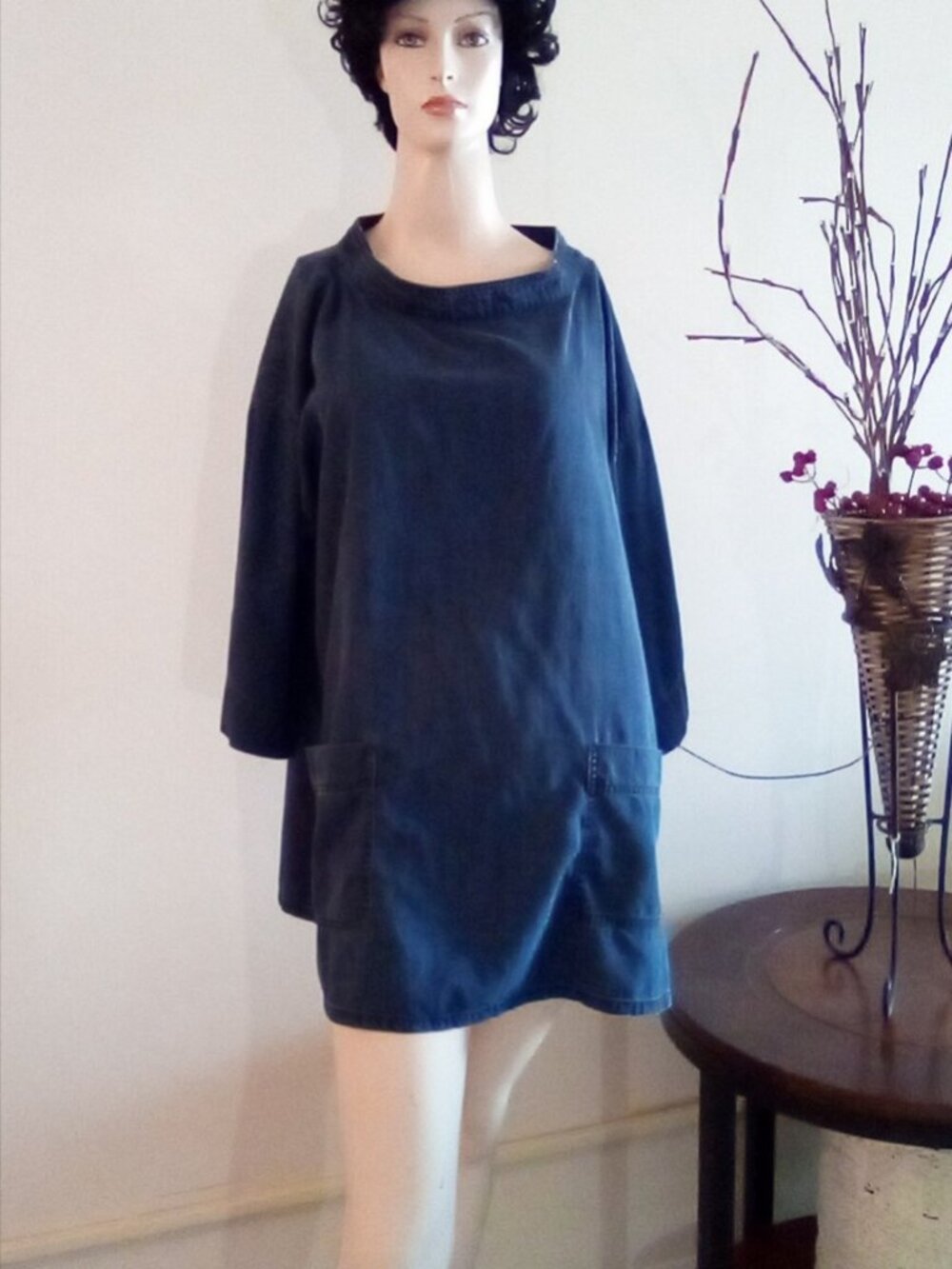 Eileen Fisher Denim  Tencil / Organic Cotton Tunic / Top Size XL Bust Doubled